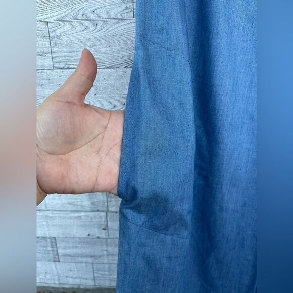 Kal Rieman sleeveless single pleat slub cotton weave chambray dress small - Picture 5 of 8